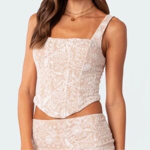 Edikted Wispy Lace Cream Corset (XL, Cream Lace)